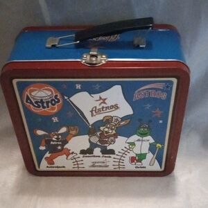 Vintage Astros Themed Metal Lunchbox - Blue and Red